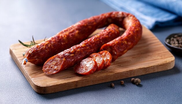delicious spanish sausage chistorra on a cutting board chistorra spanish sausage food gourmet delicacy chorizo spicy