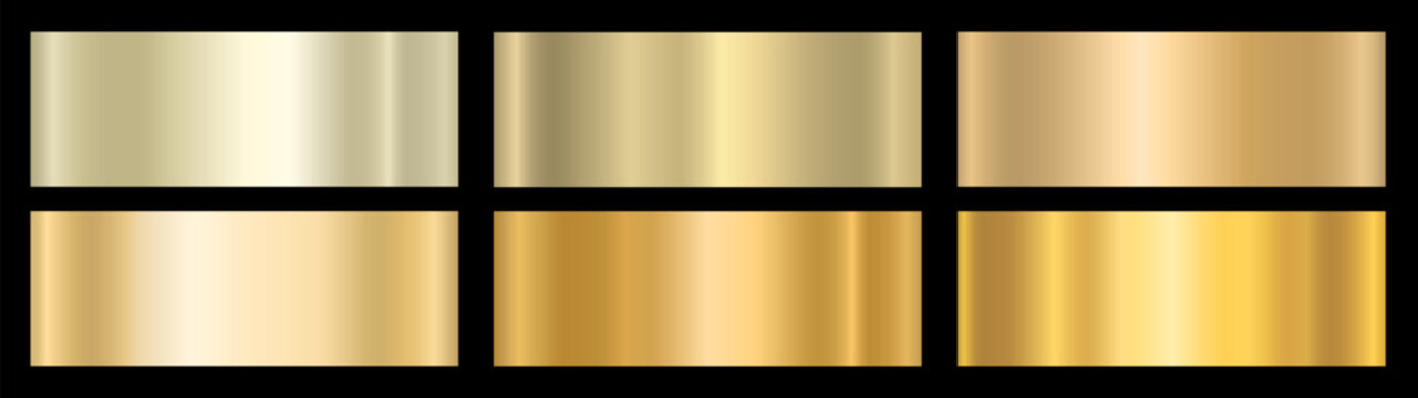 Set of six golden gradients. Metallic gradient effects for the design of text and bulletin boards, infographics. Vector EPS 10.