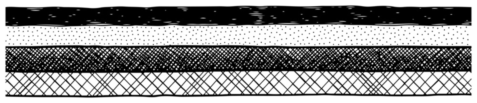 Geological cross section showing different soil layers and earth strata in engraving style