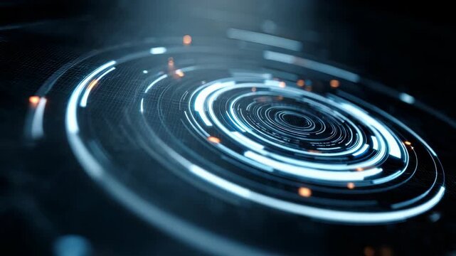Futuristic abstract technology digital circle glowing blue light segment pattern forms dynamic high tech background with cyber interface, data visualization, modern design, and innovative energy