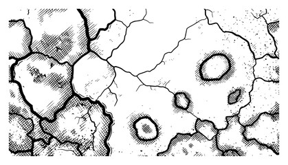 Hand drawn engraving style illustration of parched dry earth with cracks and small craters © Cristiano