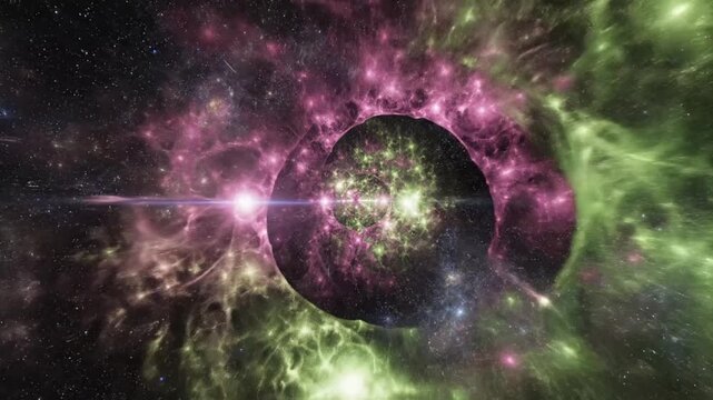 Exploration of cosmic colors and light patterns in deep space beyond Earth on a starry night
