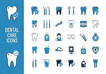 Dental care icons set with various tooth and mouth symbols