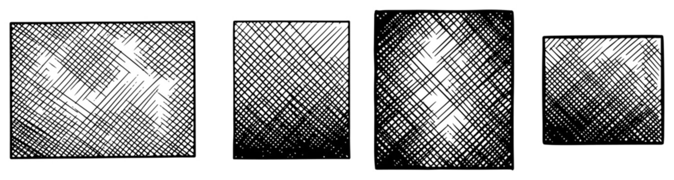 Set of rectangular panels with cross hatch texture and distressed engraving patterns