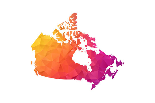 Canada Map - Polygon Style Vector Illustration in Orange and Pink Gradient, Low Poly Geometric Design, Isolated on White Background for Infographics and Education.
