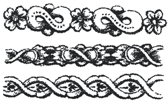 Vintage border vectors. Engraved baroque ornament frieze with floral strapwork and knots. Decorative dividers for certificate and frame