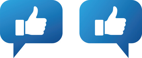 Obraz premium Two blue speech bubbles with white thumbs up like approval