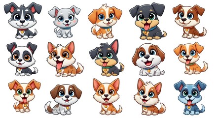Obraz premium Collection of adorable puppy cartoon characters with different expressions, ideal for children products and playful designs.