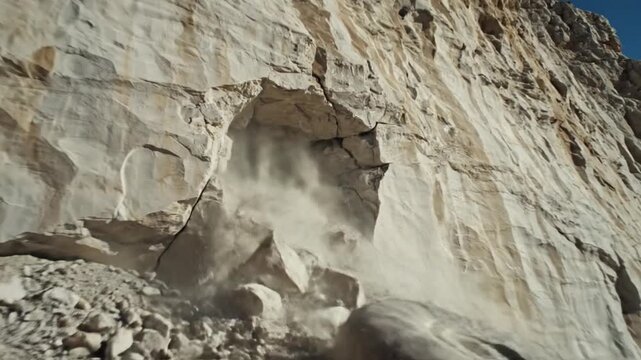 Rockslide Causing Dust Cloud in Desert Canyon Landscape
