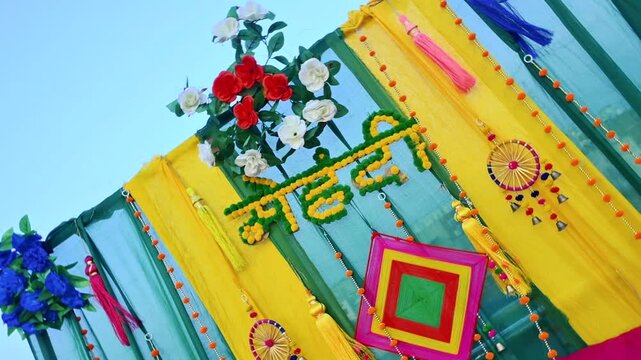 Bright Yellow Mehndi Function Decoration with Traditional Indian Wedding Elements