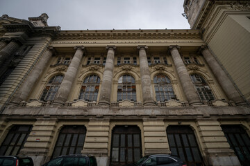 Obraz premium Abandoned Palace in Budapest, Hungary – Derelict Historic Television Headquarters, Urban Decay Architecture, Forgotten Cultural Landmark, Empty Neo-Renaissance Building Exterior