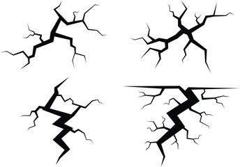 Obraz premium Four black jagged crack on white background cracks broken