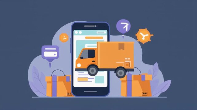 Mobile Delivery Service Concept with Truck, Boxes, and Smartphone Icons mobile app
