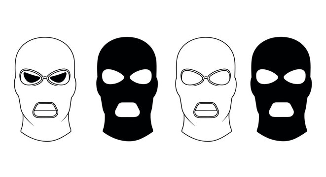 A set of four different ski masks on a white background