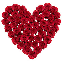 Heart shaped arrangement of red roses isolated on transparent background