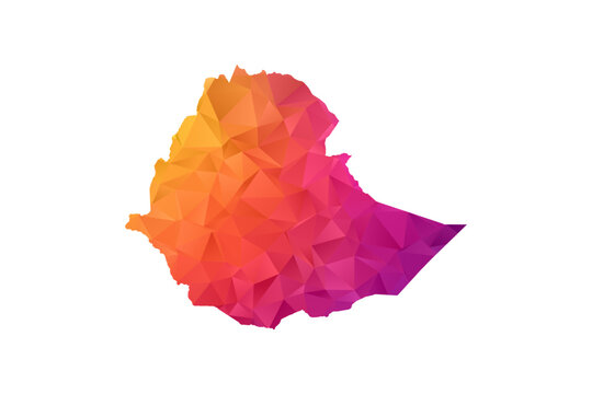 Ethiopia Map - Polygon Style Vector Illustration in Orange and Pink Gradient, Low Poly Geometric Design, Isolated on White Background for Infographics and Education.
