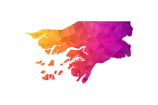 Guinea-Bissau Map - Polygon Style Vector Illustration in Orange and Pink Gradient, Low Poly Geometric Design, Isolated on White Background for Infographics and Education.