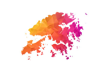 Obraz premium Hong Kong Map - Polygon Style Vector Illustration in Orange and Pink Gradient, Low Poly Geometric Design, Isolated on White Background for Infographics and Education.