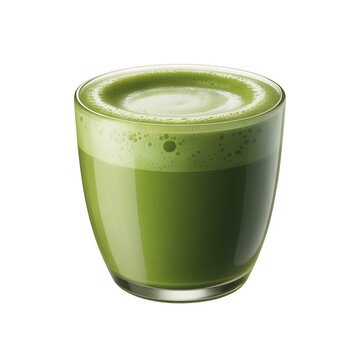 Fresh matcha latte in glass cup with frothy top isolated on transparent background