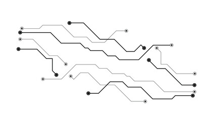 Obraz premium Minimalist circuit board pattern, black technology motherboard lines on white background, digital electronic connection network graphic