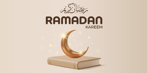 Ramadan Greeting Card: A graceful crescent moon resting upon a holy book. A symbol of peace and spiritual reflection during the month of Ramadan. © Rahed Ul Islam