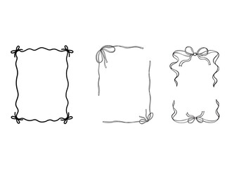 Bow wavy frame design. Wavy ribbon rectangular and square borders coquette style for greeting, invitations, romantic events. 