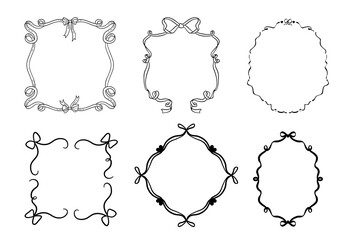 set of decorative bow wavy frames, vintage whimsical edgings elements.