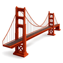Obraz premium 3D Illustration of a Red Suspension Bridge Iconic Landmark Isolated on White