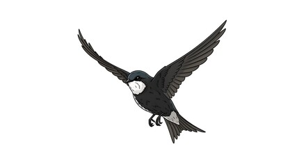 Black bird in flight isolated.