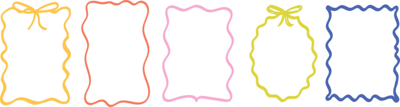 Hand-Drawn Wavy & Squiggly Rectangle Frame Set | Minimalist Colorful Doodle Borders for social media & Stickers