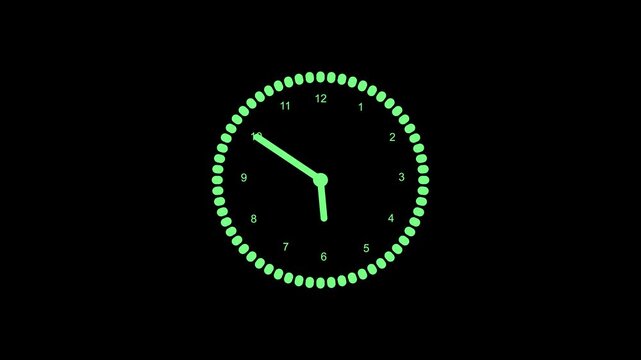 Minimalist dotted analog clock animated, Analog clock with dotted outer ring, short hour and minute hands indicating animation
