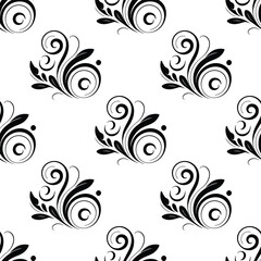 Seamless pattern of elegant swirling floral elements on a white background
