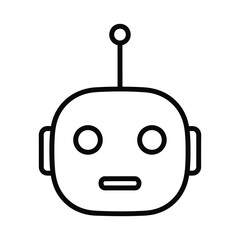 Obraz premium Robot head outline icon features a simple antenna on top of a smooth, rounded shape.