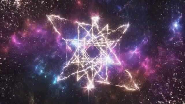 Colorful light patterns form in outer space with stars shining and energy flowing through the universe