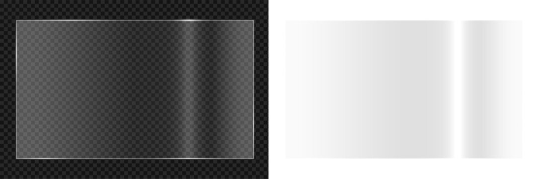 Transparent clear glass panel sheet overlay with vertical glossy shiny reflection stripe rectangle screen for modern window, tv monitor display realistic and png