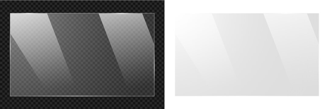 Transparent clear glass panel sheet overlay with glossy shiny reflection rectangle screen for modern window, tv monitor display realistic and png