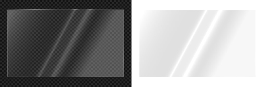 Transparent clear glass panel sheet overlay with glossy shiny reflection rectangle screen for modern window, tv monitor display realistic, png