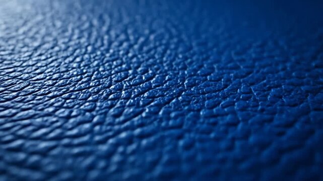 Detailed macro of a classic blue leather texture for a luxury background. Embossed grain pattern on a dark navy faux leather material for product display or design