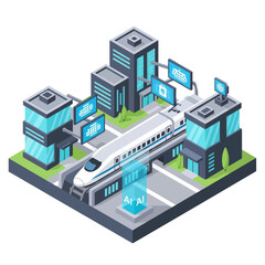 Obraz premium Isometric Illustration of Modern Train Station.