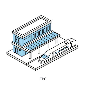 Isometric Train Station with Modern Architecture.