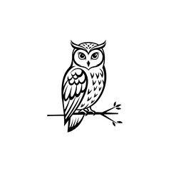 線描のフクロウ、静寂の調べ