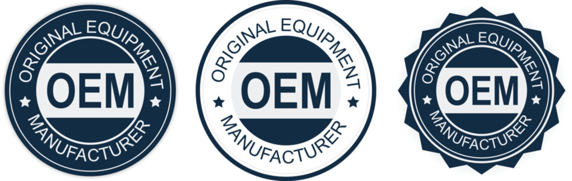 OEM Original Equipment Manufacturer round seal badge, automotive genuine parts quality certification stamp, industrial supplier warranty 