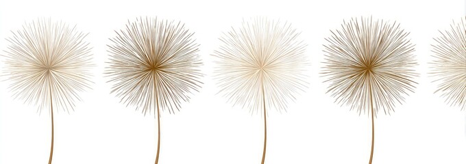 Obraz premium Soft dandelion seeds drift across a clean white background