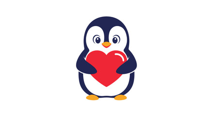 Obraz premium Sweet little penguin holding a large red heart against a white background conveys messages of love and affection.