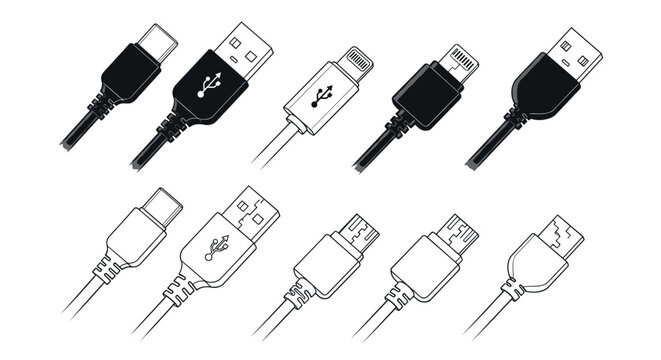 A collection of various USB cables and connectors on a white background