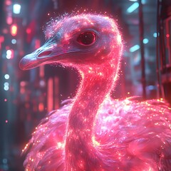 Futuristic glowing ostrich surrounded by neon high resolution picture