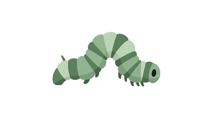 Fototapeta premium Green cartoon caterpillar with stripes and big eyes crawling isolated on transparent background