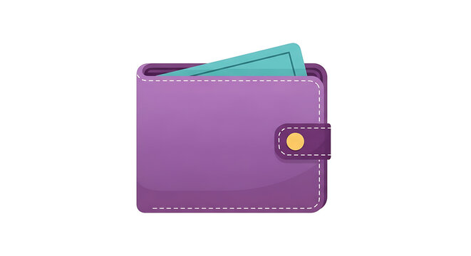 Purple wallet with green credit cards inside clasp closure isolated on transparent background
