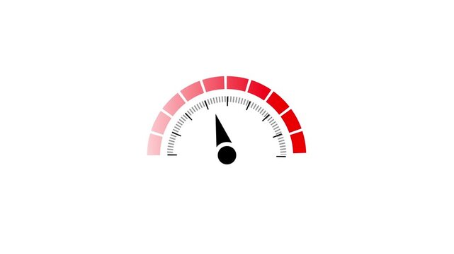 Speedometer Gauge with Fading Red Segments and animated Black Needle on White Background dial