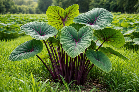 Xanthosoma violaceum or kimpul taro plants